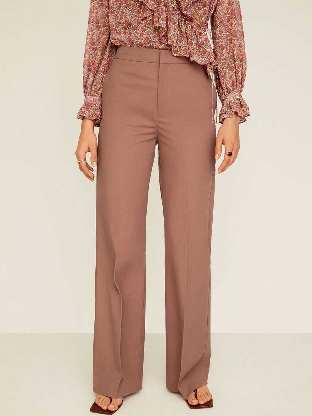 

MANGO Women Beige Regular Fit Solid Bootcut Sustainable Trousers