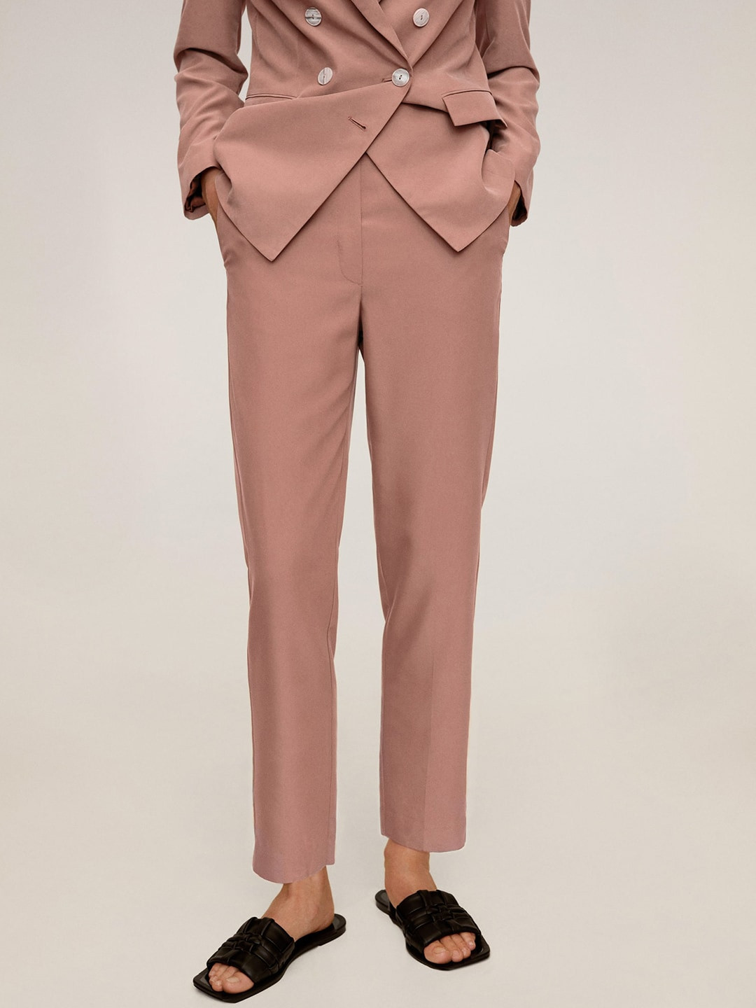 

MANGO Women Dusty Pink Solid Formal Sustainable Trousers