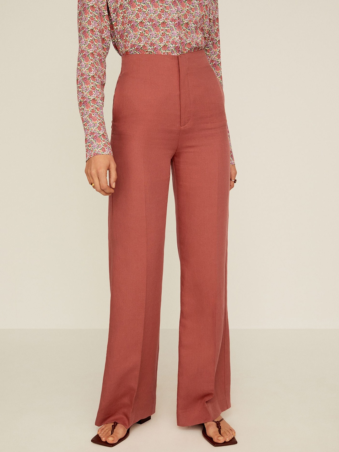 

MANGO Women Rust Orange Regular Fit Solid High-Rise Parallel Trousers