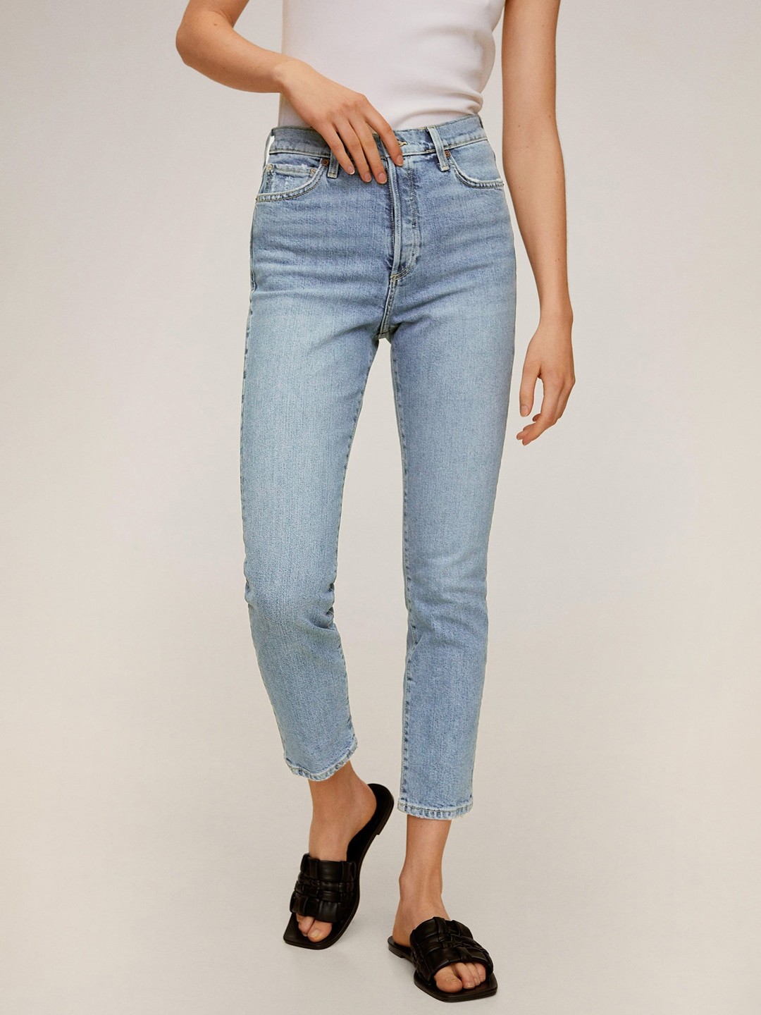 

MANGO Women Blue Slim Fit High-Rise Clean Look Stretchable Sustainable Jeans