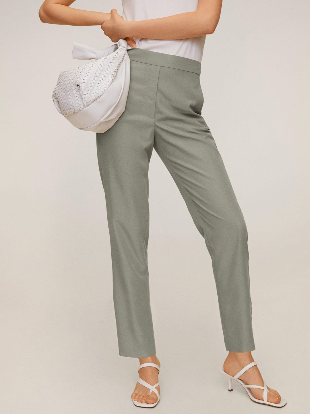 

MANGO Women Green Solid Formal Sustainable Trousers