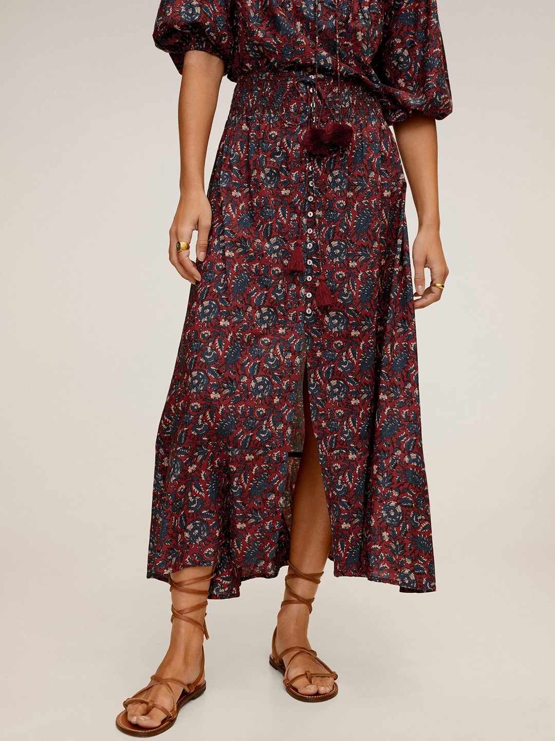 

MANGO Women Rust Red & Navy Blue Printed A-Line Sustainable Skirt