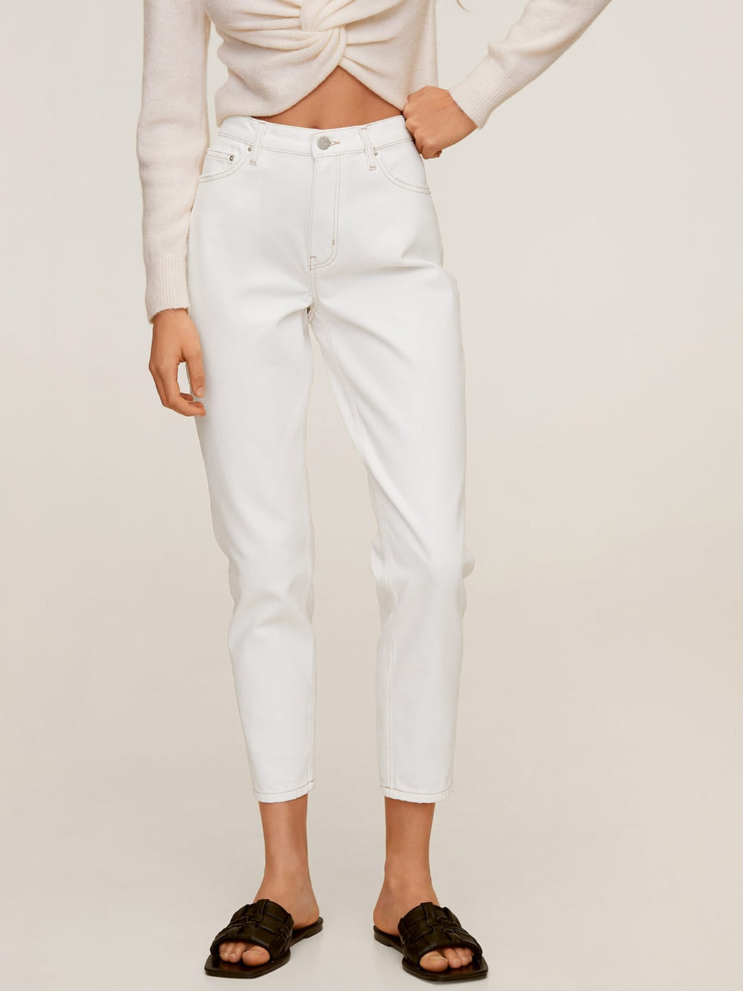 

MANGO Women White Mom Fit High-Rise Clean Look Sustainable Jeans
