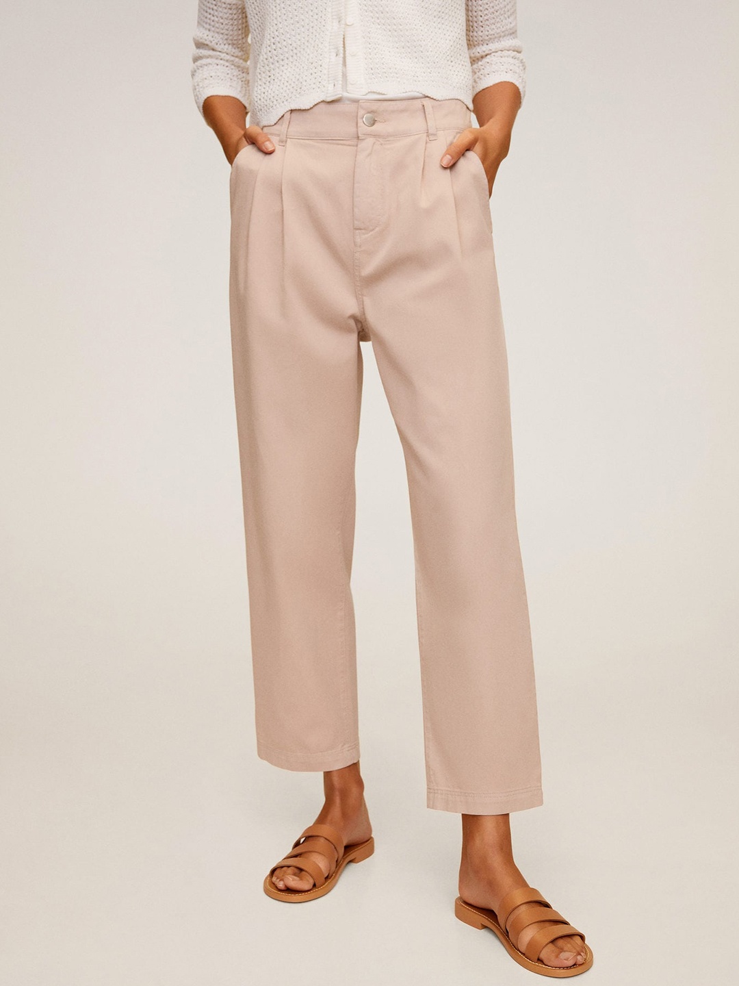 

MANGO Women Dusty Pink Relaxed Fit Solid Cropped Parallel Trousers