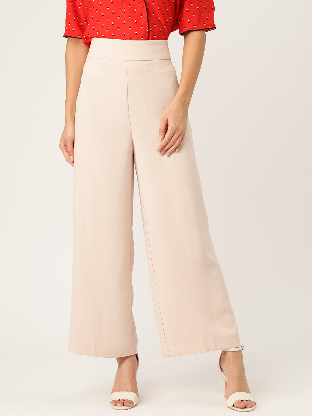 

MANGO Women Beige Parallel Trousers