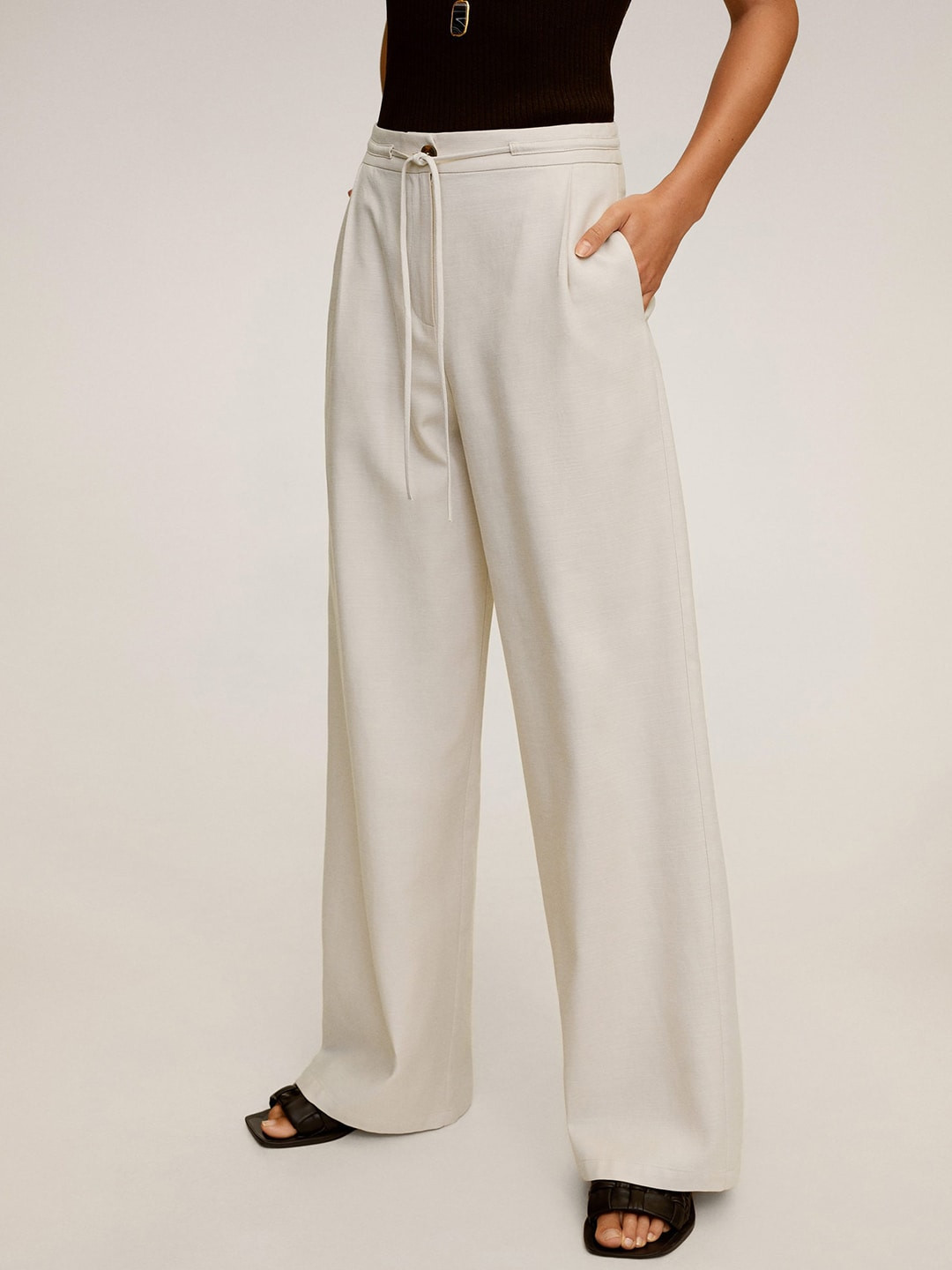 

MANGO Women Off-White Solid Regular Sustainable Trousers
