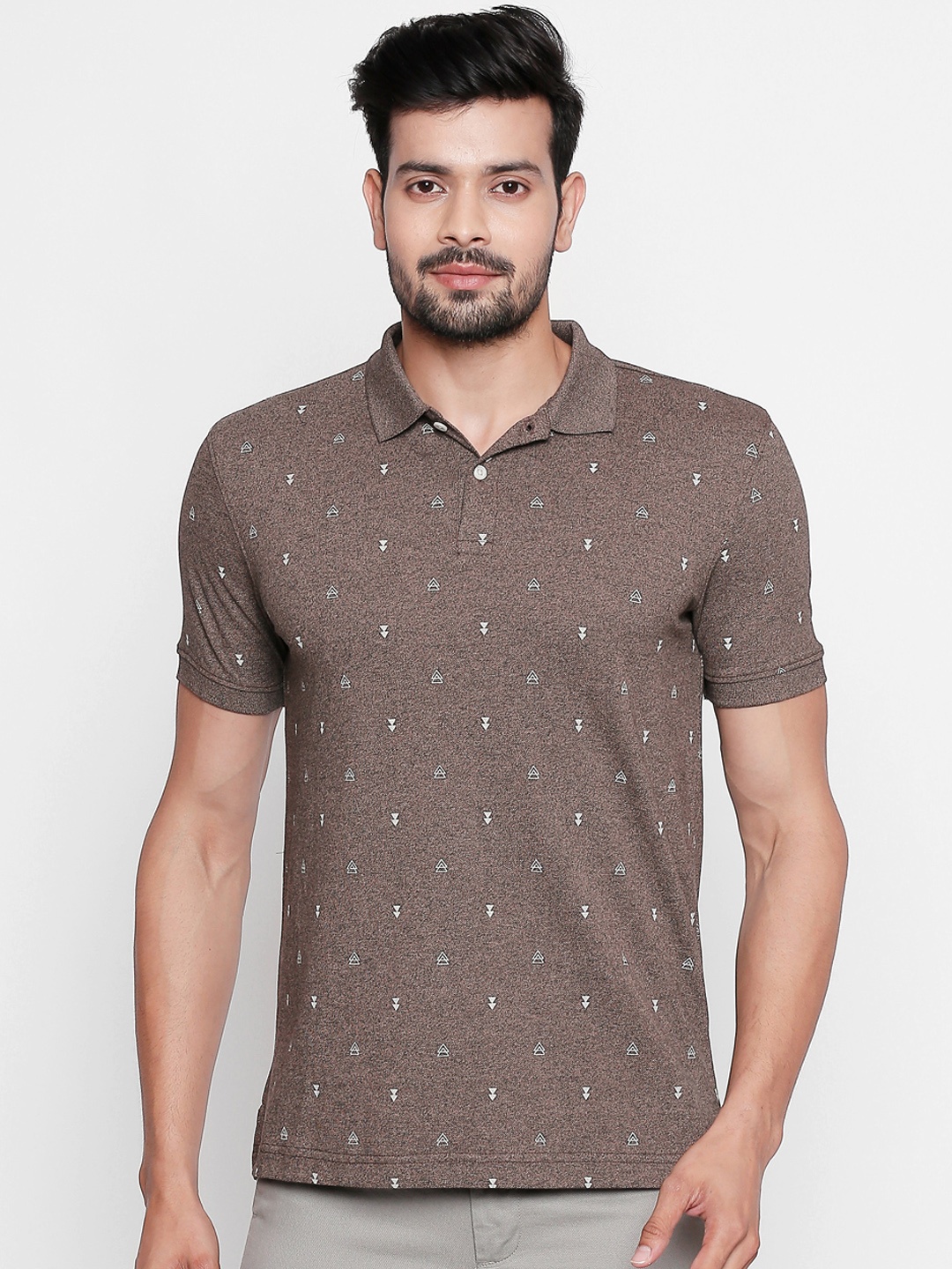 

BYFORD by Pantaloons Men Brown Printed Polo Collar T-shirt