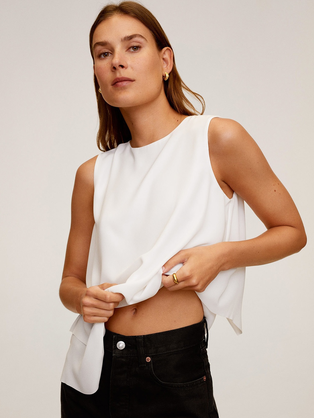 

MANGO Women White Solid Layered Styled Back Top