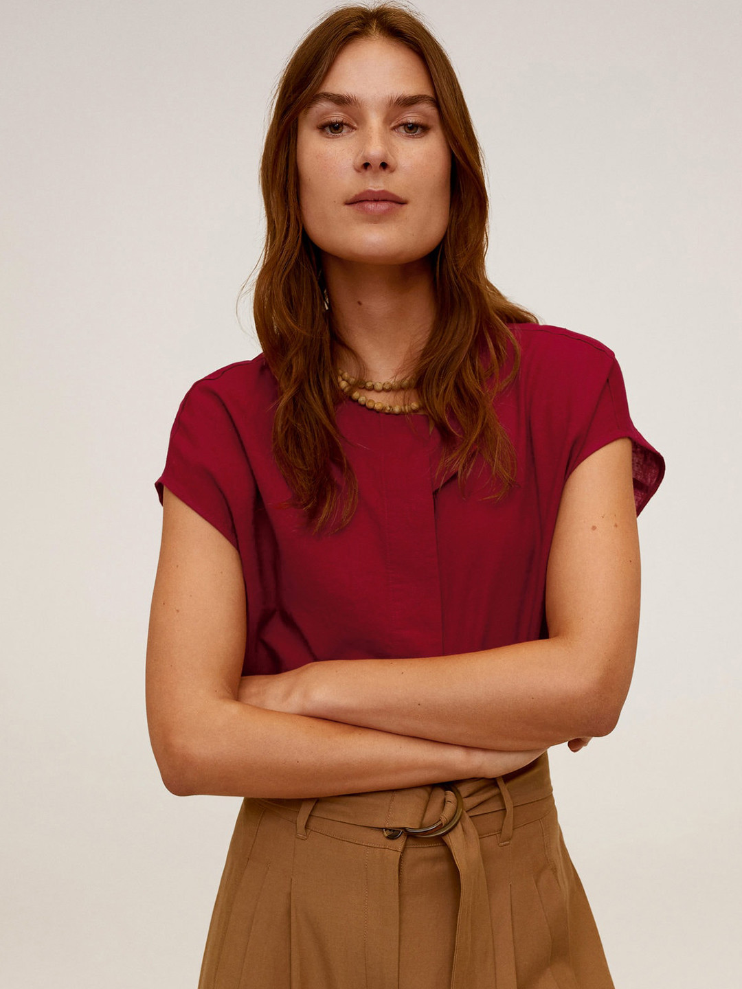 

MANGO Women Maroon Solid Shirt Style Top