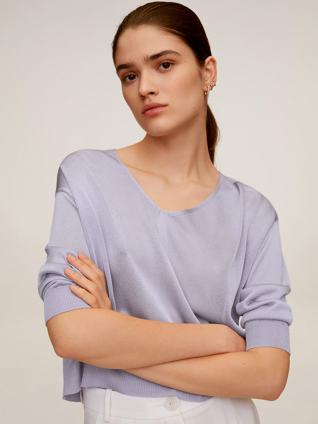 

MANGO Women Lavender Solid Sweater