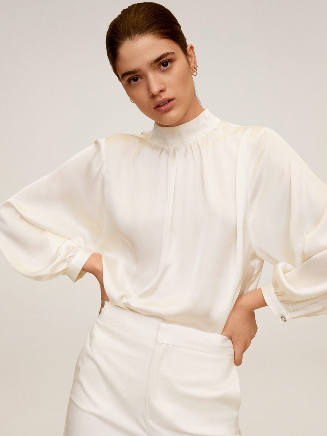 

MANGO Women Off-White Solid Top