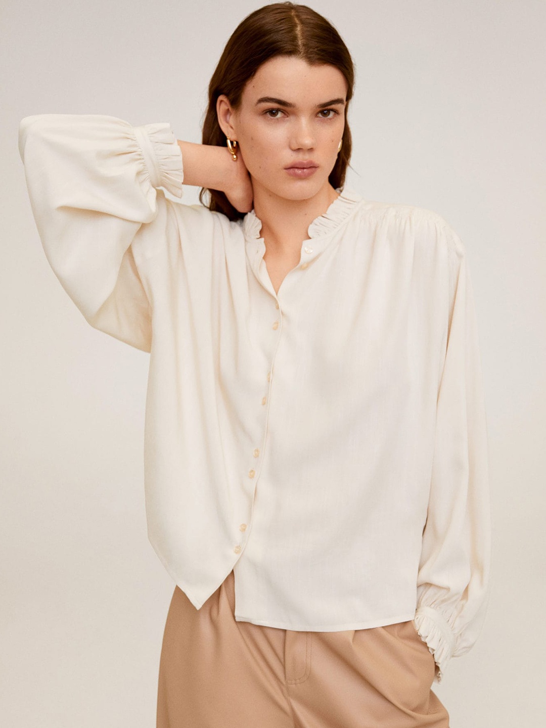

MANGO Women Off-White Solid Shirt Style Top