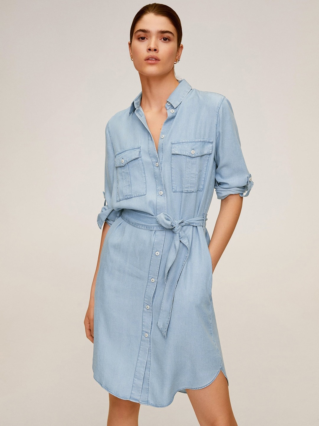

MANGO Women Blue Chambray Solid Shirt Sustainable Dress