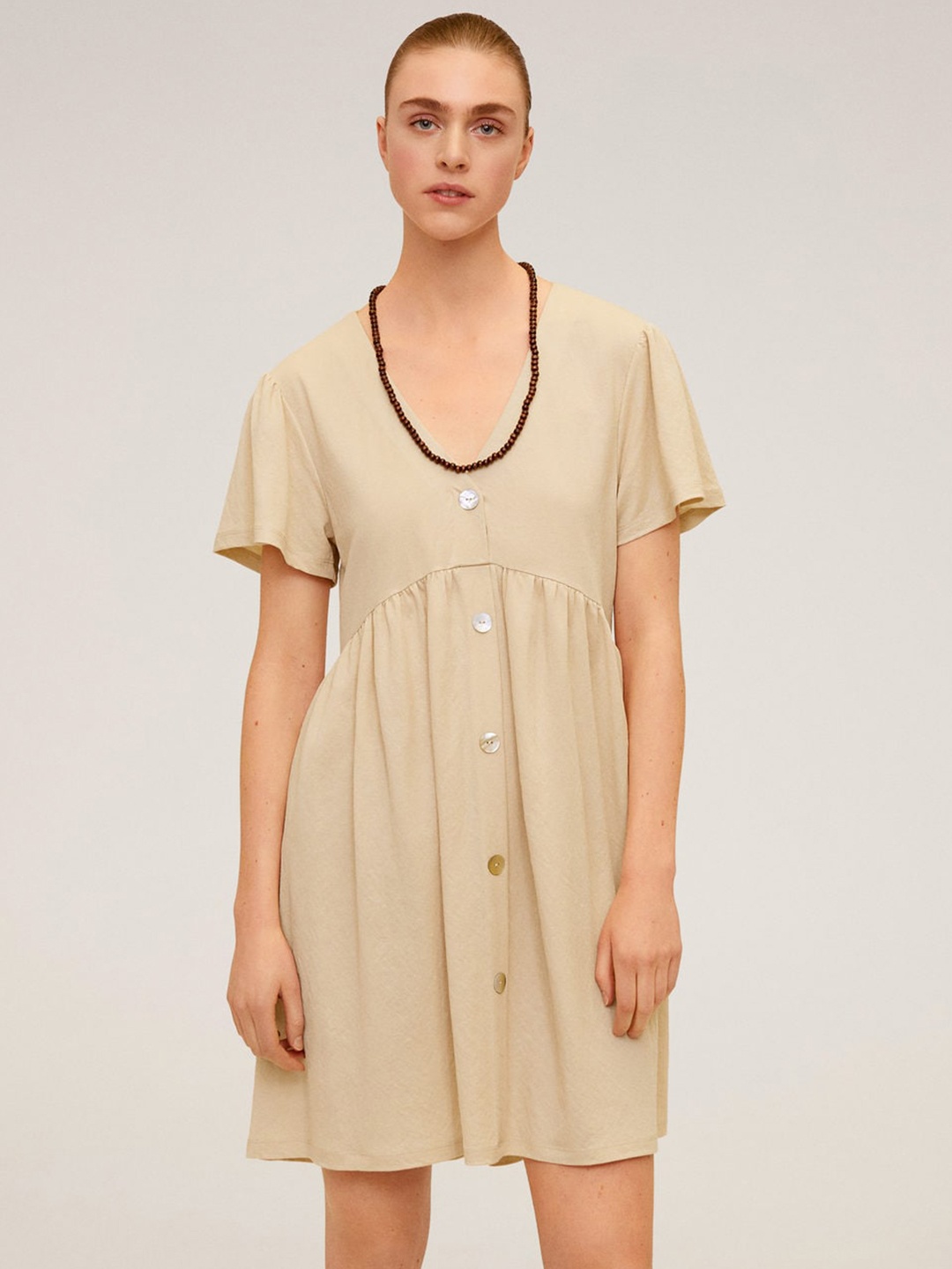 

MANGO Women Beige Solid A-Line Dress