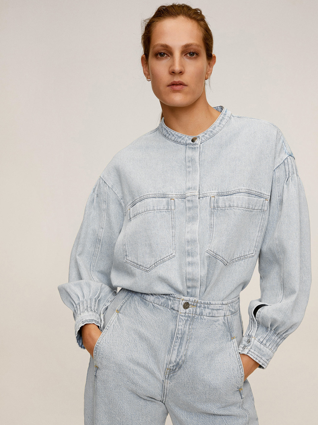 

MANGO Women Blue Regular Fit Solid Casual Sustainable Shirt