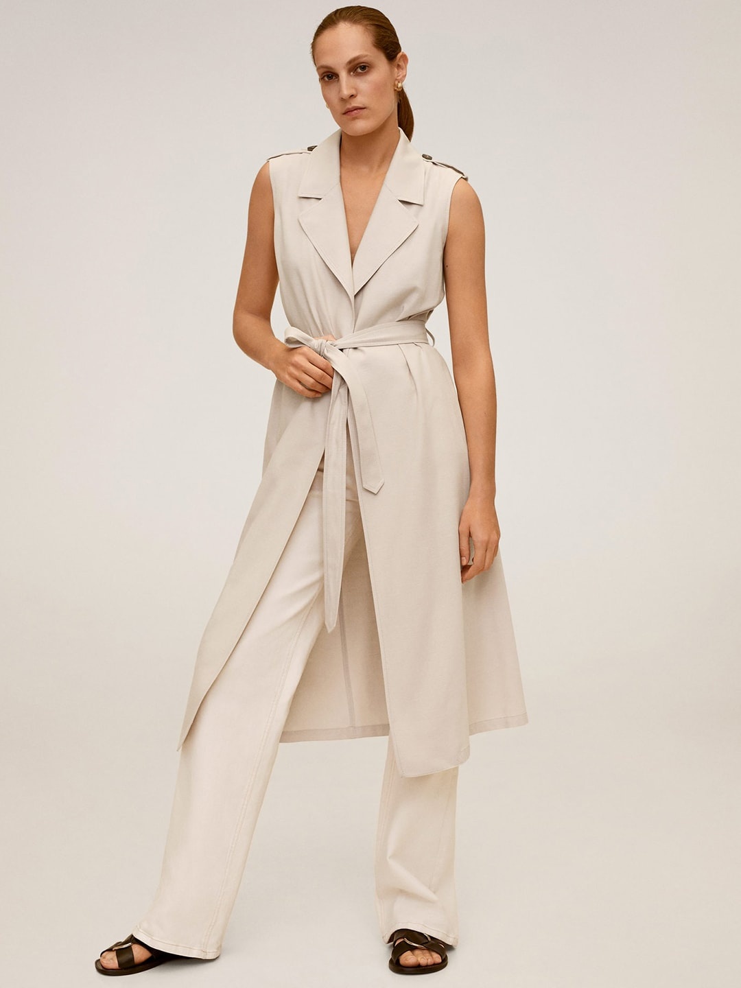 

MANGO Women Beige Solid Longline Sustainable Trench Coat