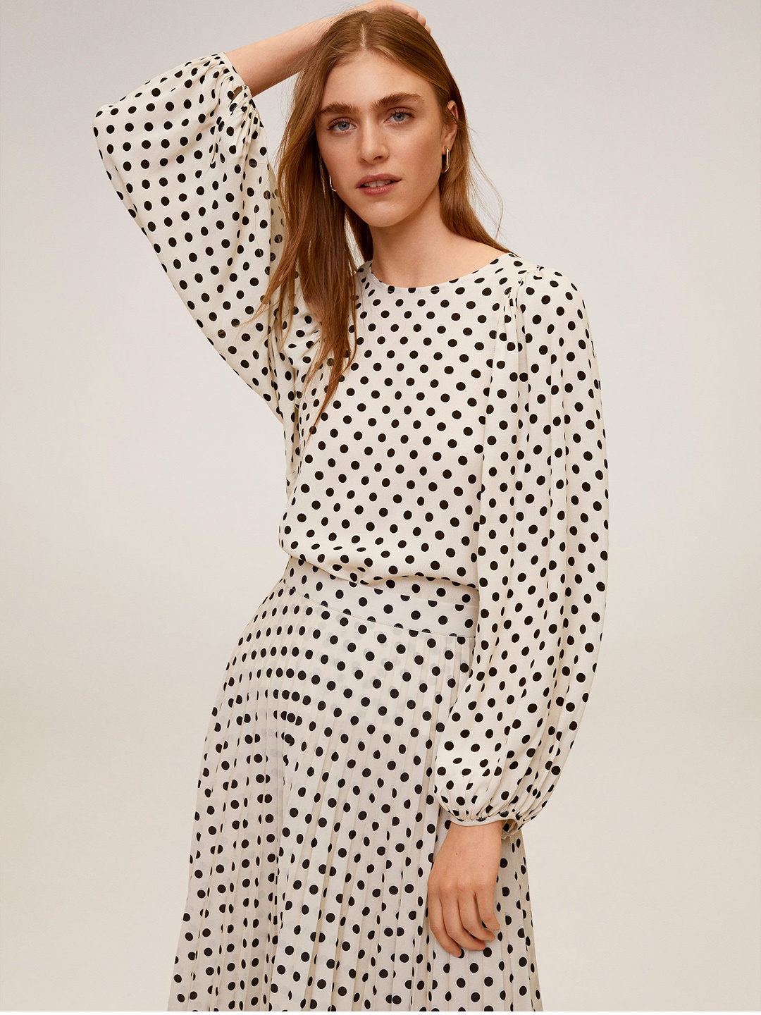 

MANGO Women White & Black Polka Dots Printed Top