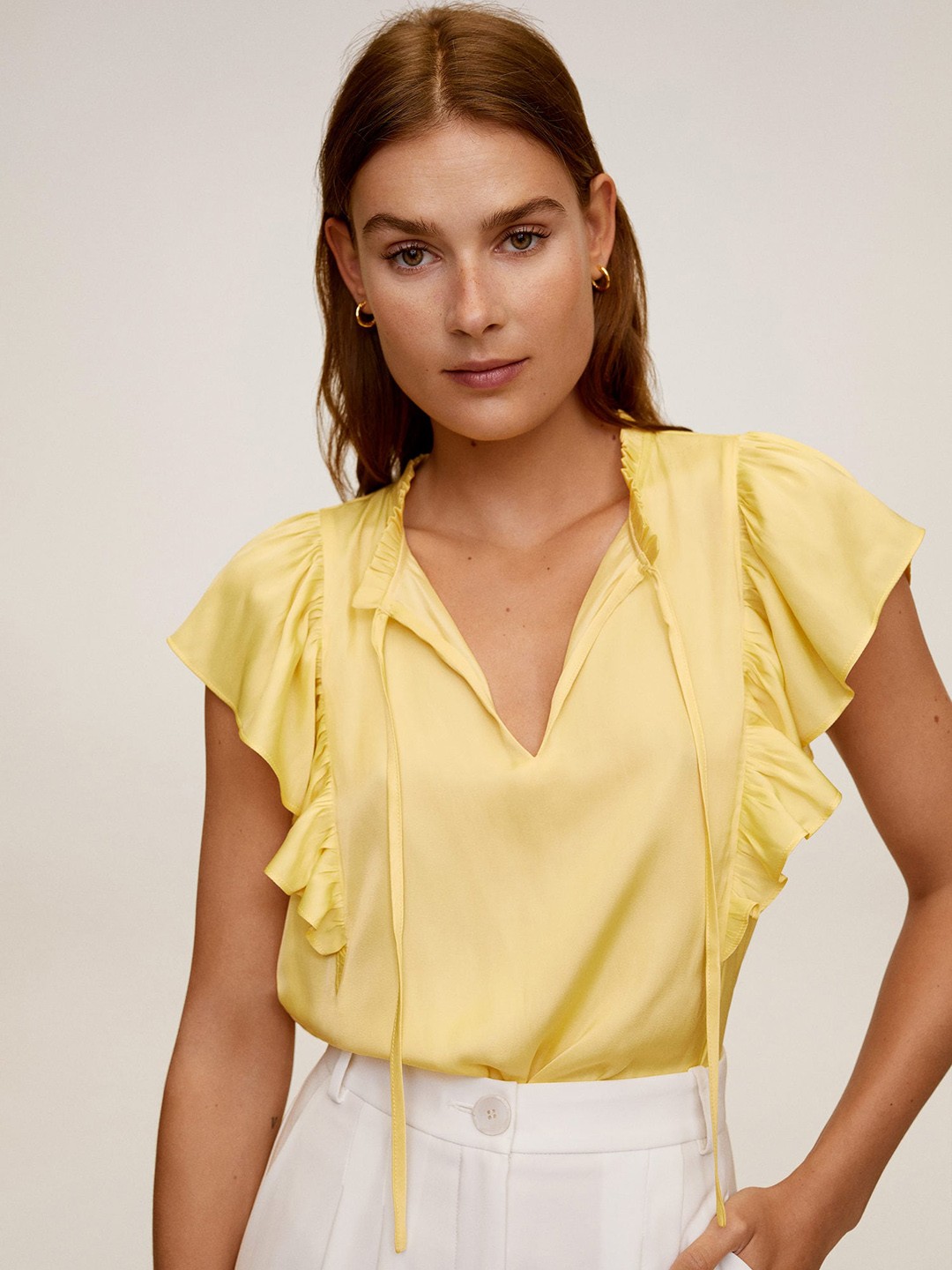 

MANGO Women Yellow Solid Top