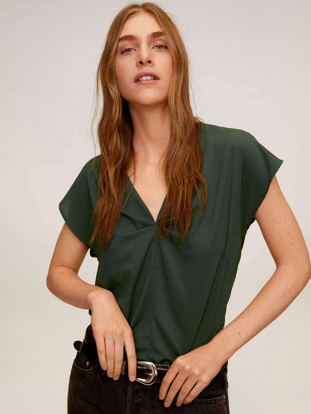 

MANGO Women Green Solid Top