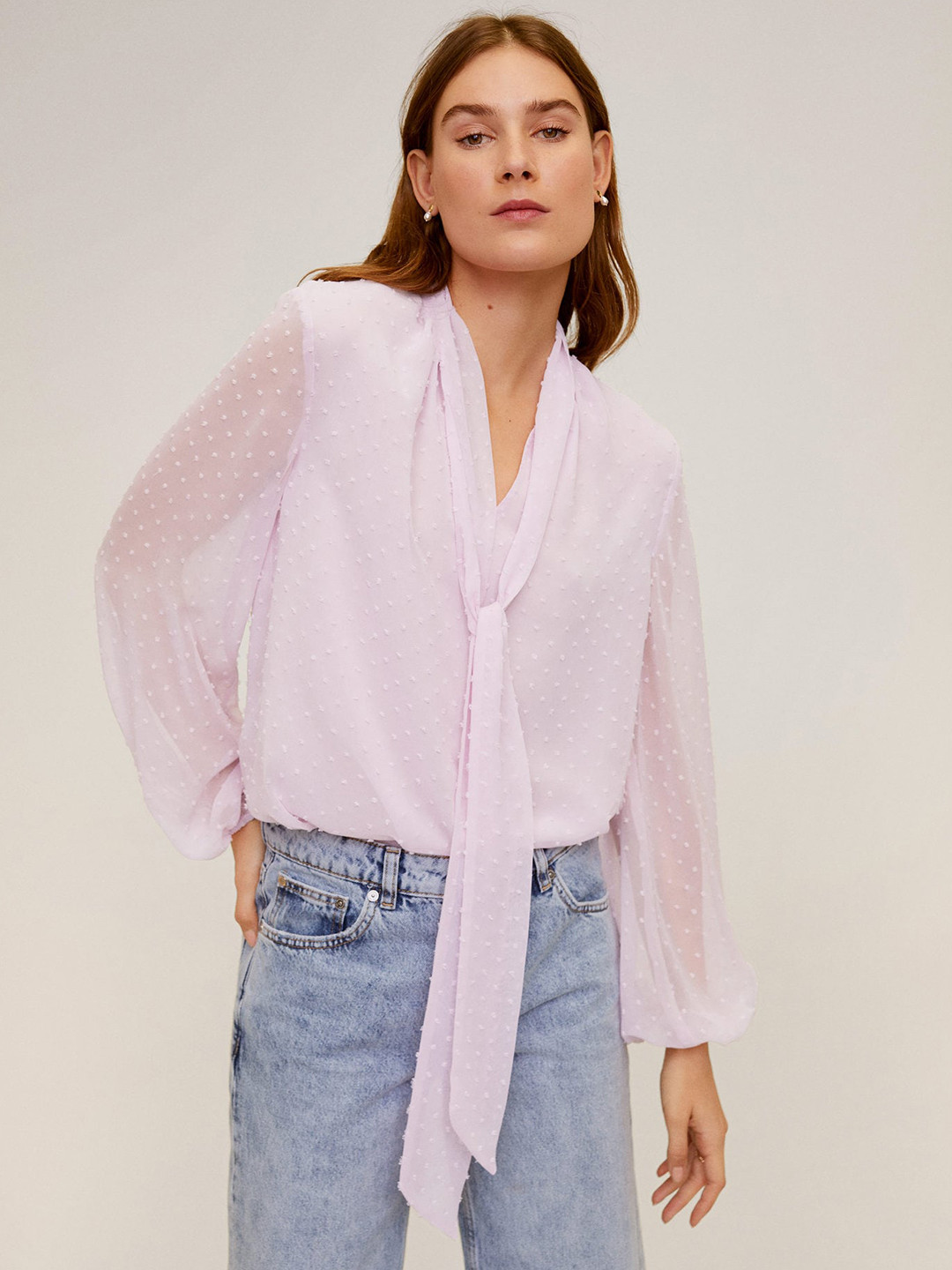 

MANGO Women Lavender Self Design Top