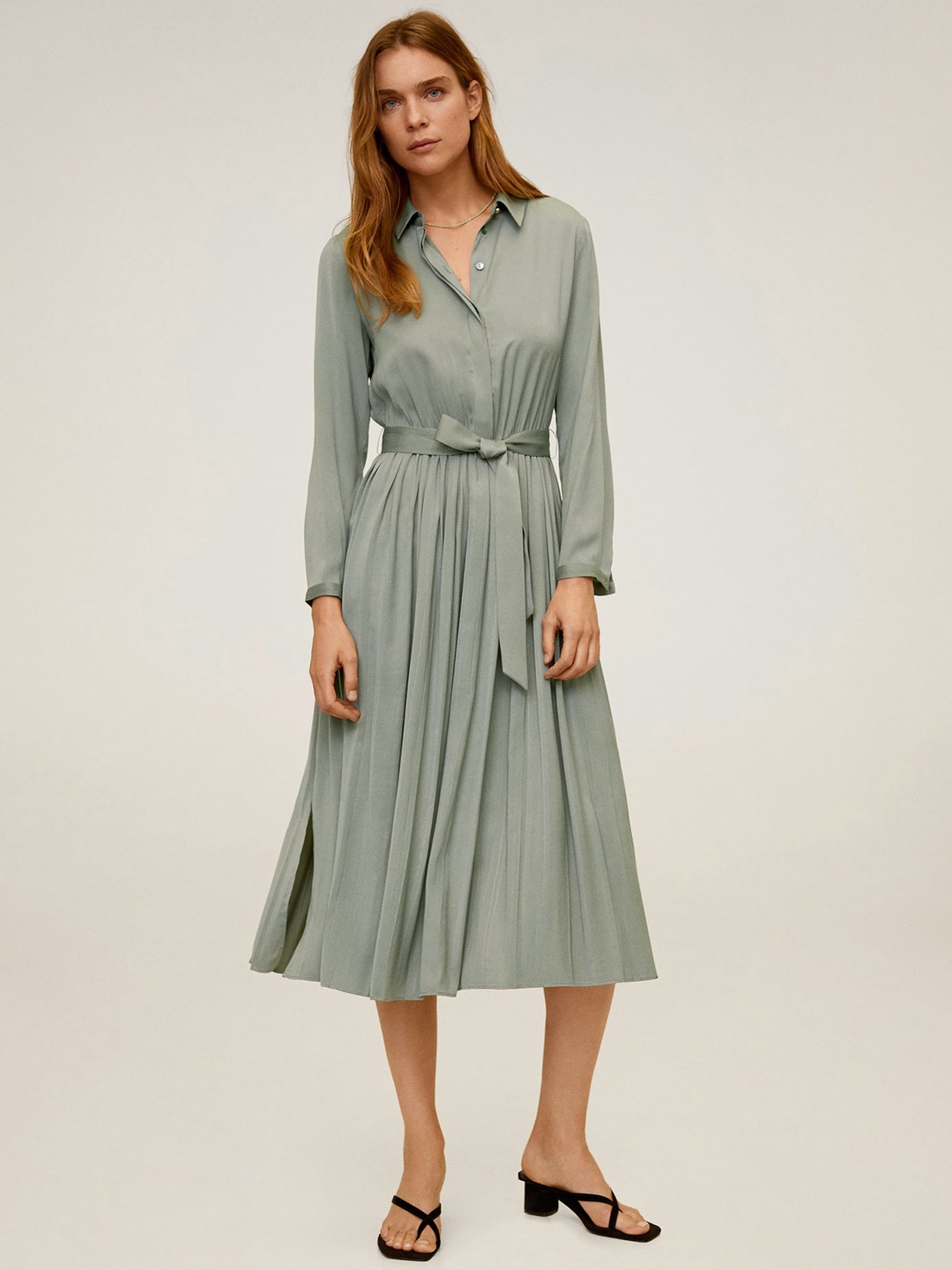 

MANGO Women Green Solid Shirt Dress