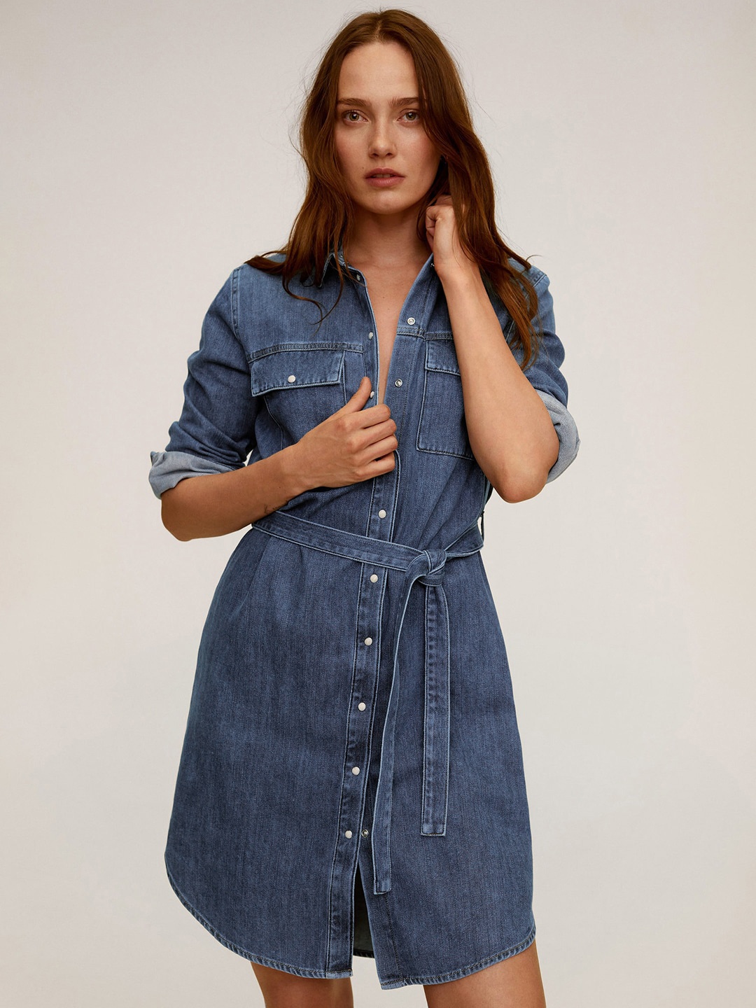 

MANGO Women Blue Washed Denim Shirt Sustainable Dress