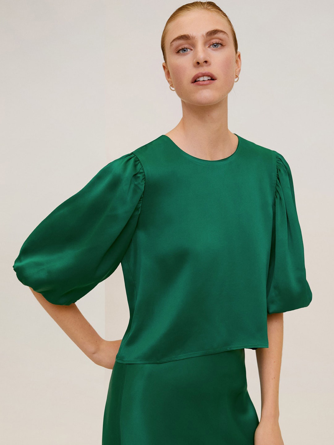 

MANGO Women Green Solid Top