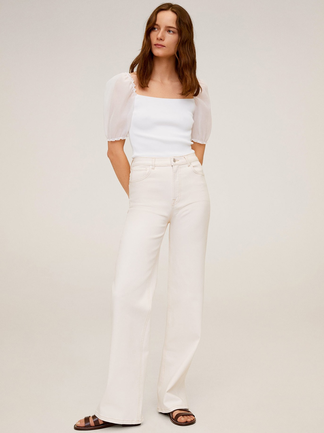 

MANGO Women White Solid Top