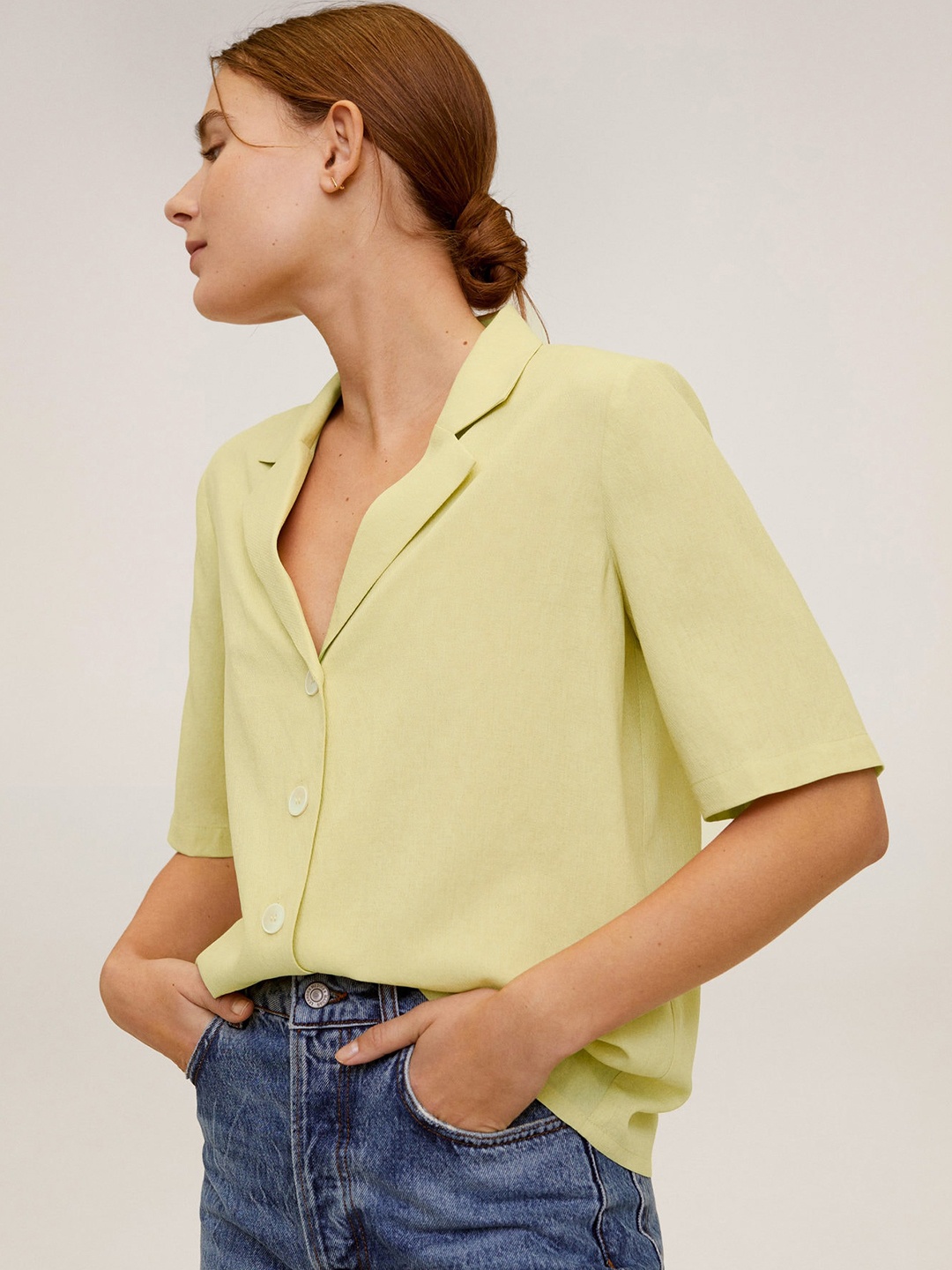 

MANGO Women Green Regular Fit Solid Casual Shirt