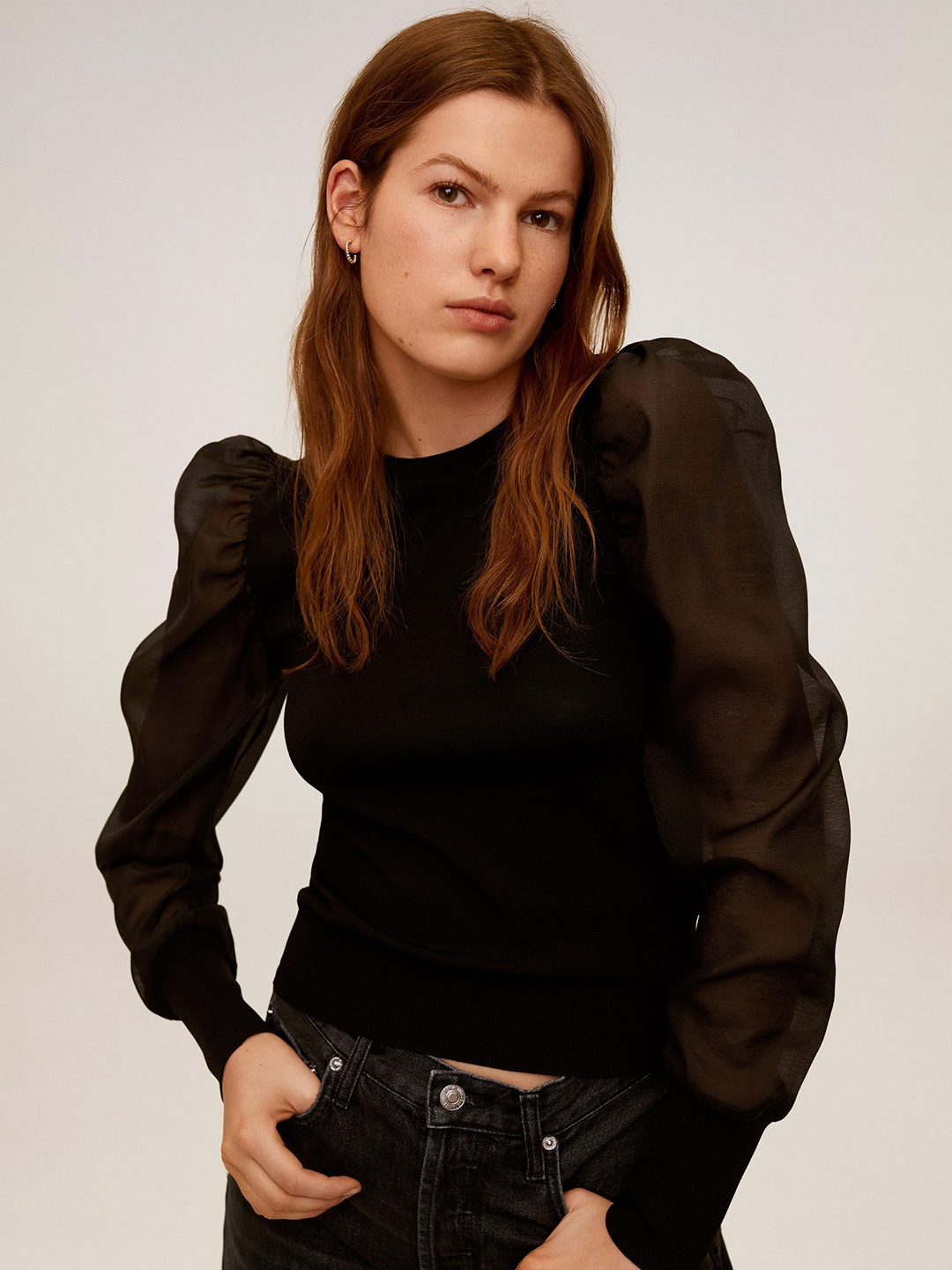 

MANGO Women Black Solid Pullover Sweater