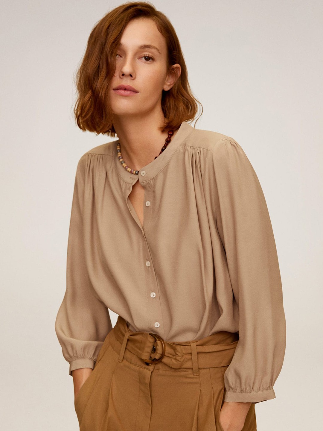 

MANGO Women Beige Regular Fit Solid Casual Shirt