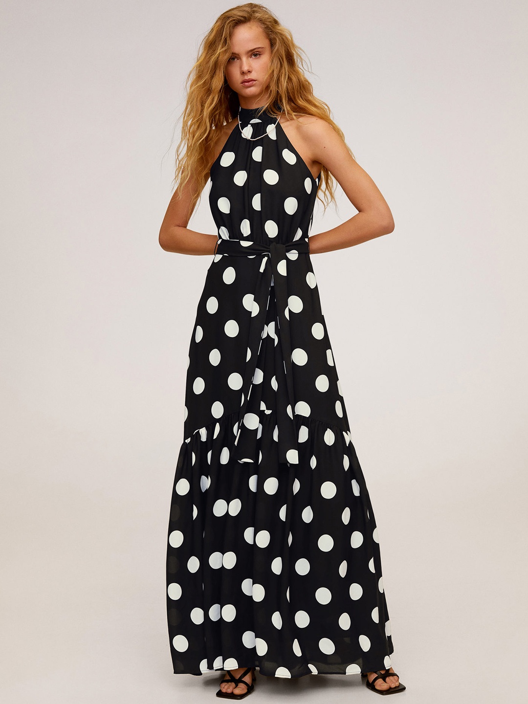 

MANGO Women Black & White Polka Dots Printed Maxi Dress