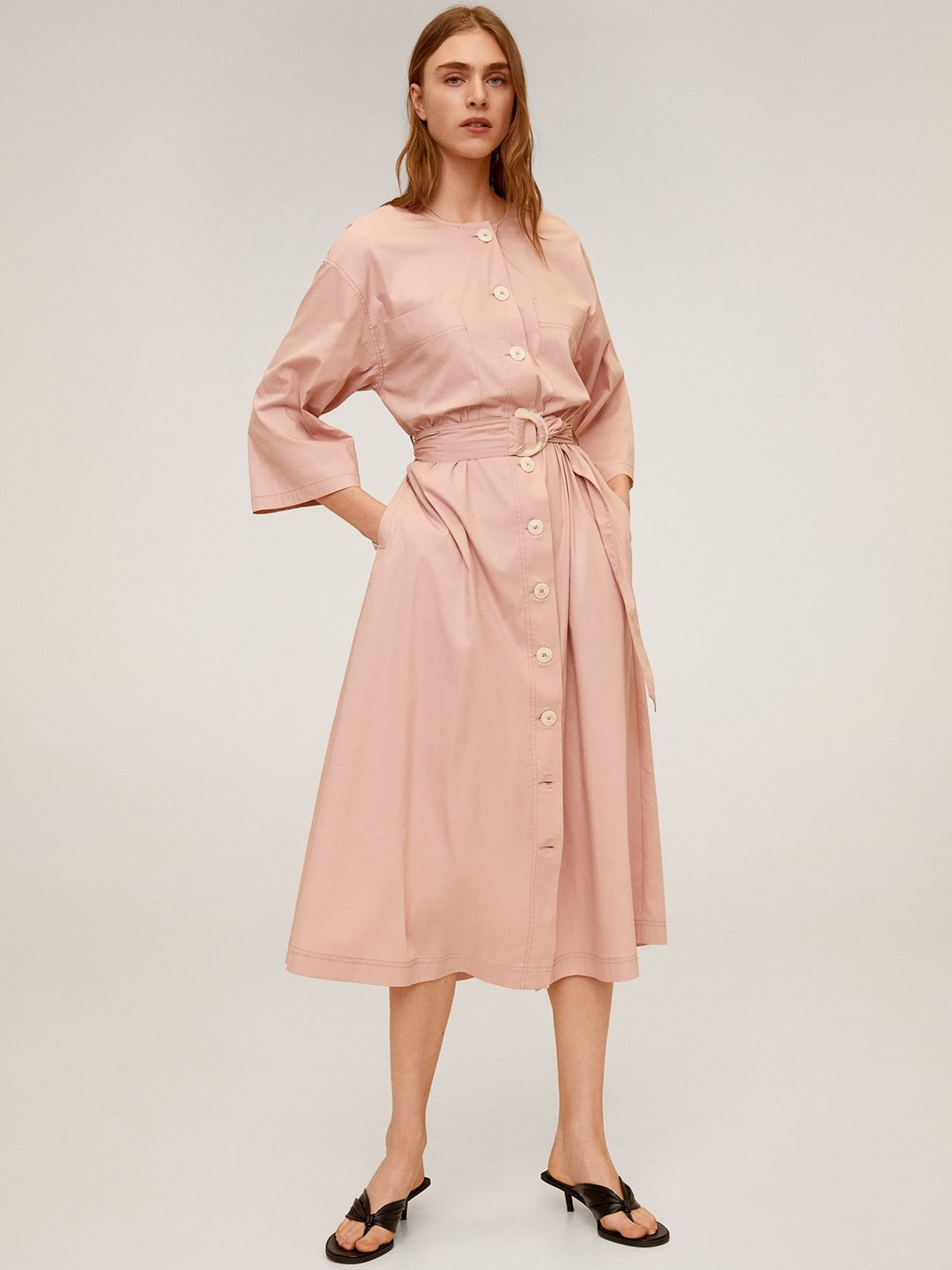 

MANGO Peach-Coloured A-Line Sustainable Dress