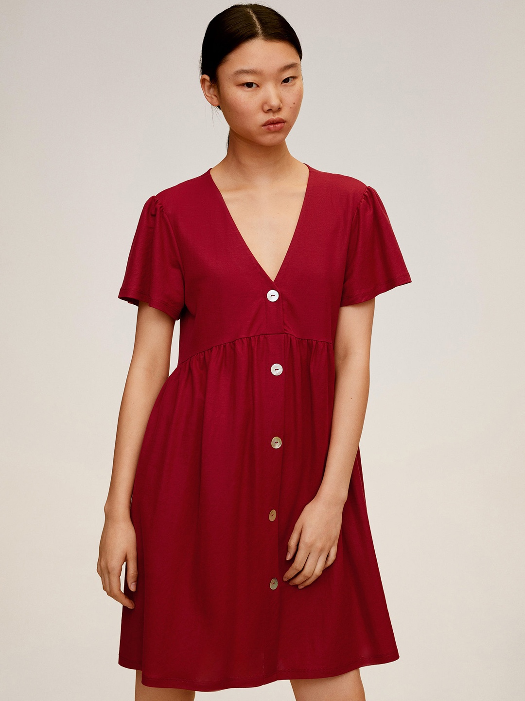 

MANGO Women Maroon Solid A-Line Dress