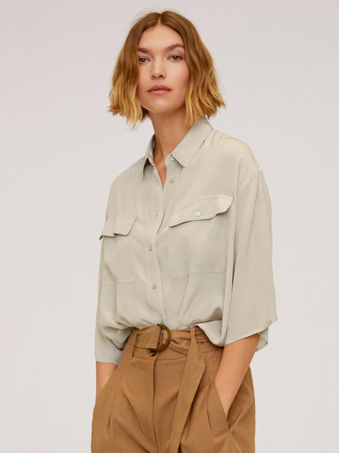 

MANGO Women Green Regular Fit Solid Casual Shirt