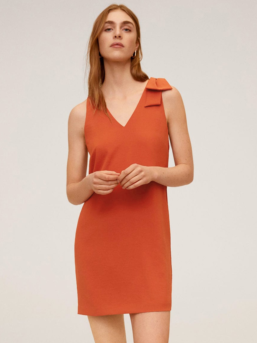 

MANGO Women Rust Red Solid Sheath Dress