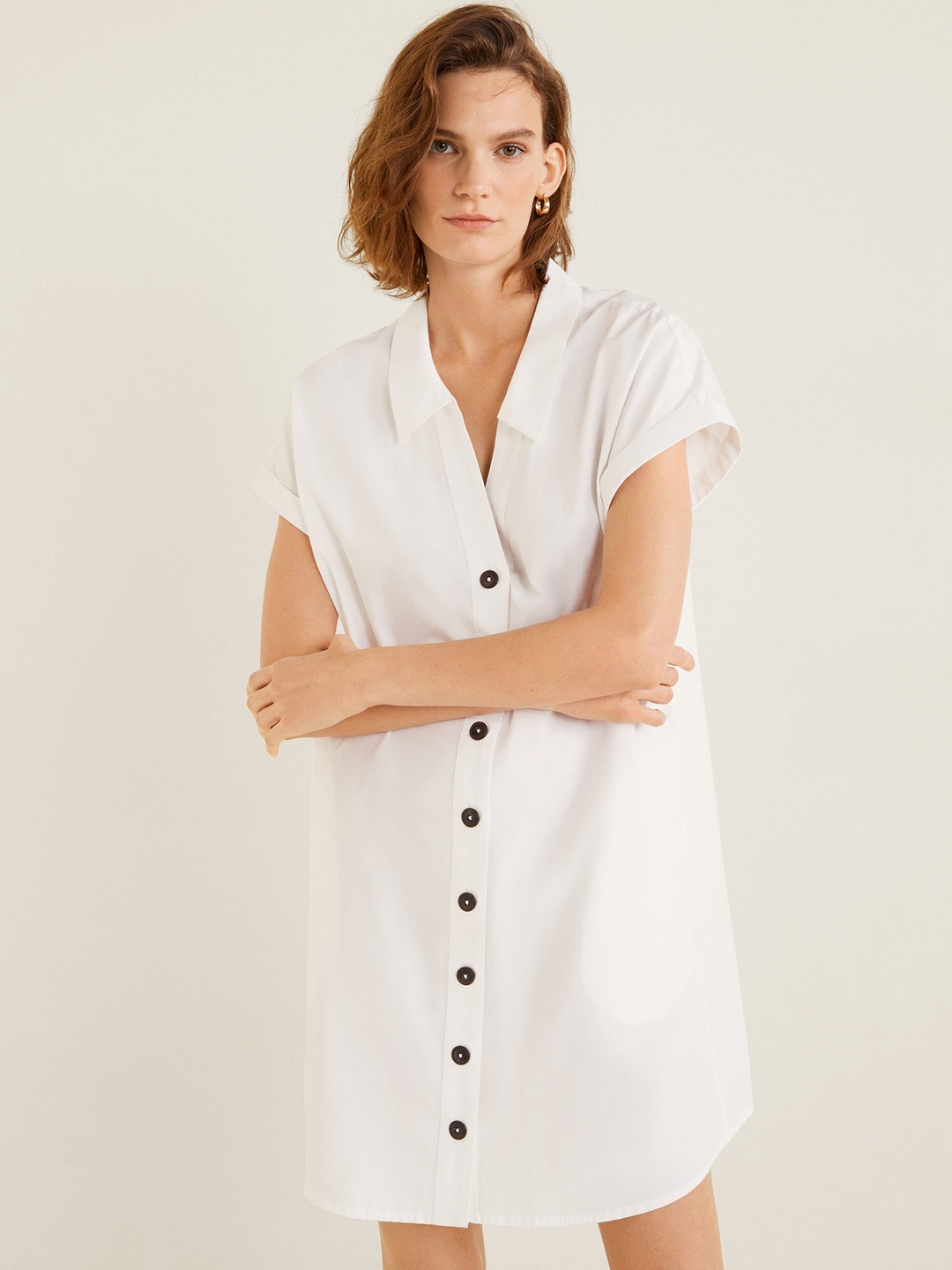 

MANGO Women Off-White Solid Shirt Dress