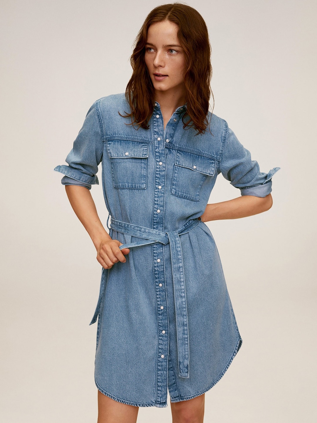 

MANGO Women Blue Washed Denim Shirt Sustainable Dress
