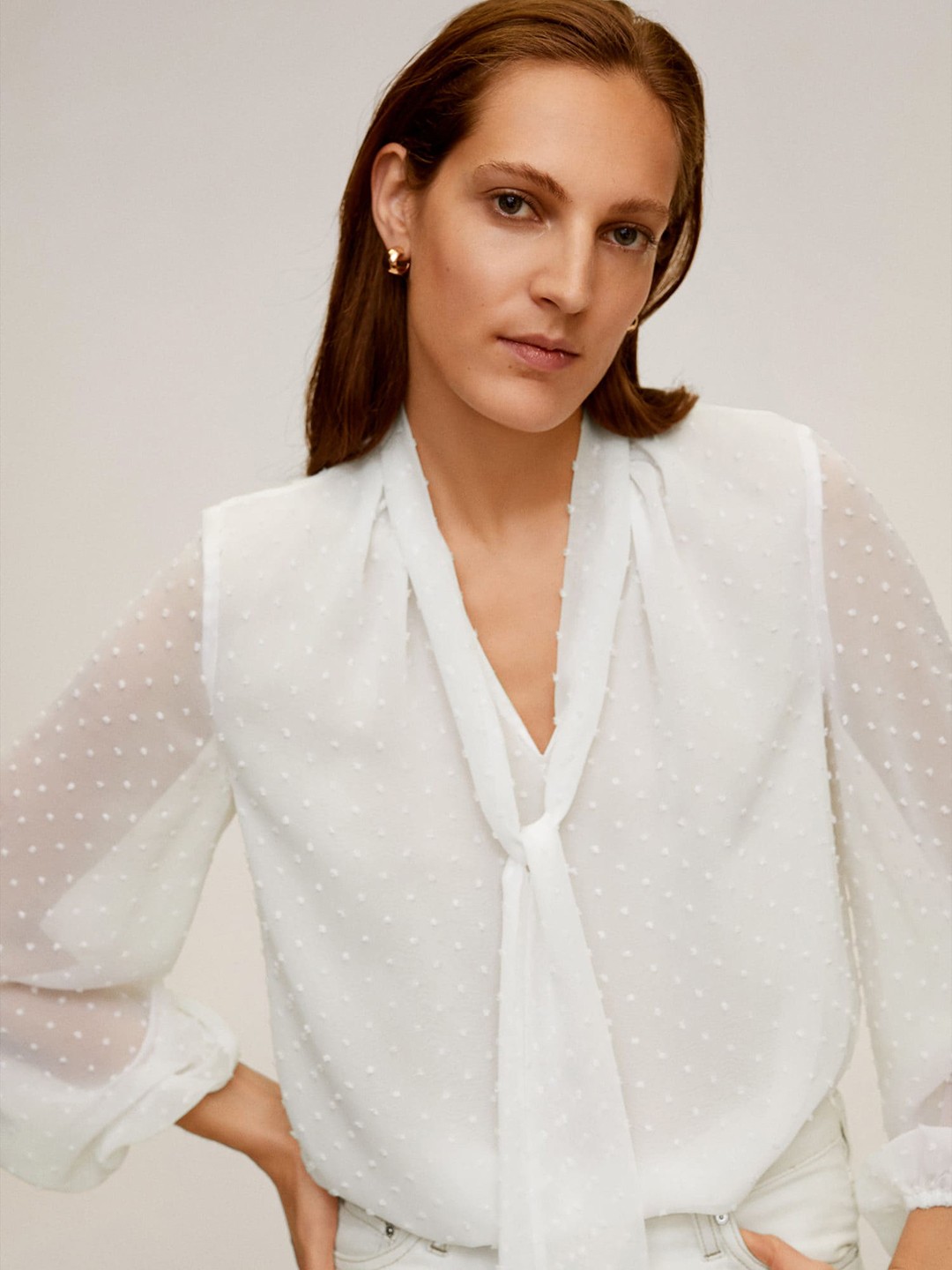 

MANGO Women White Self Design Top