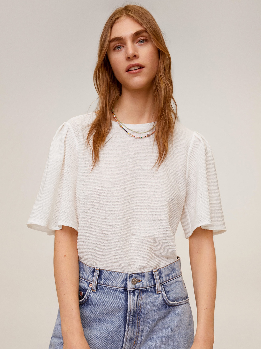 

MANGO Women White Solid Top