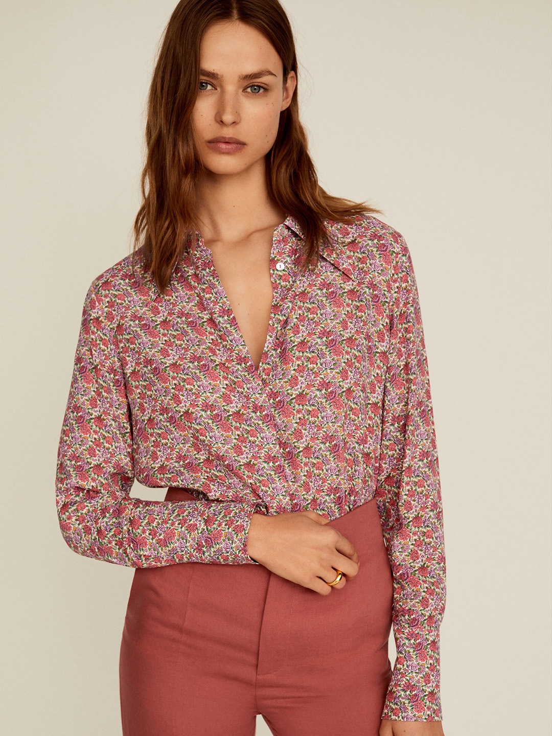 

MANGO Women Pink Regular Fit Floral Print Casual Sustainable Shirt