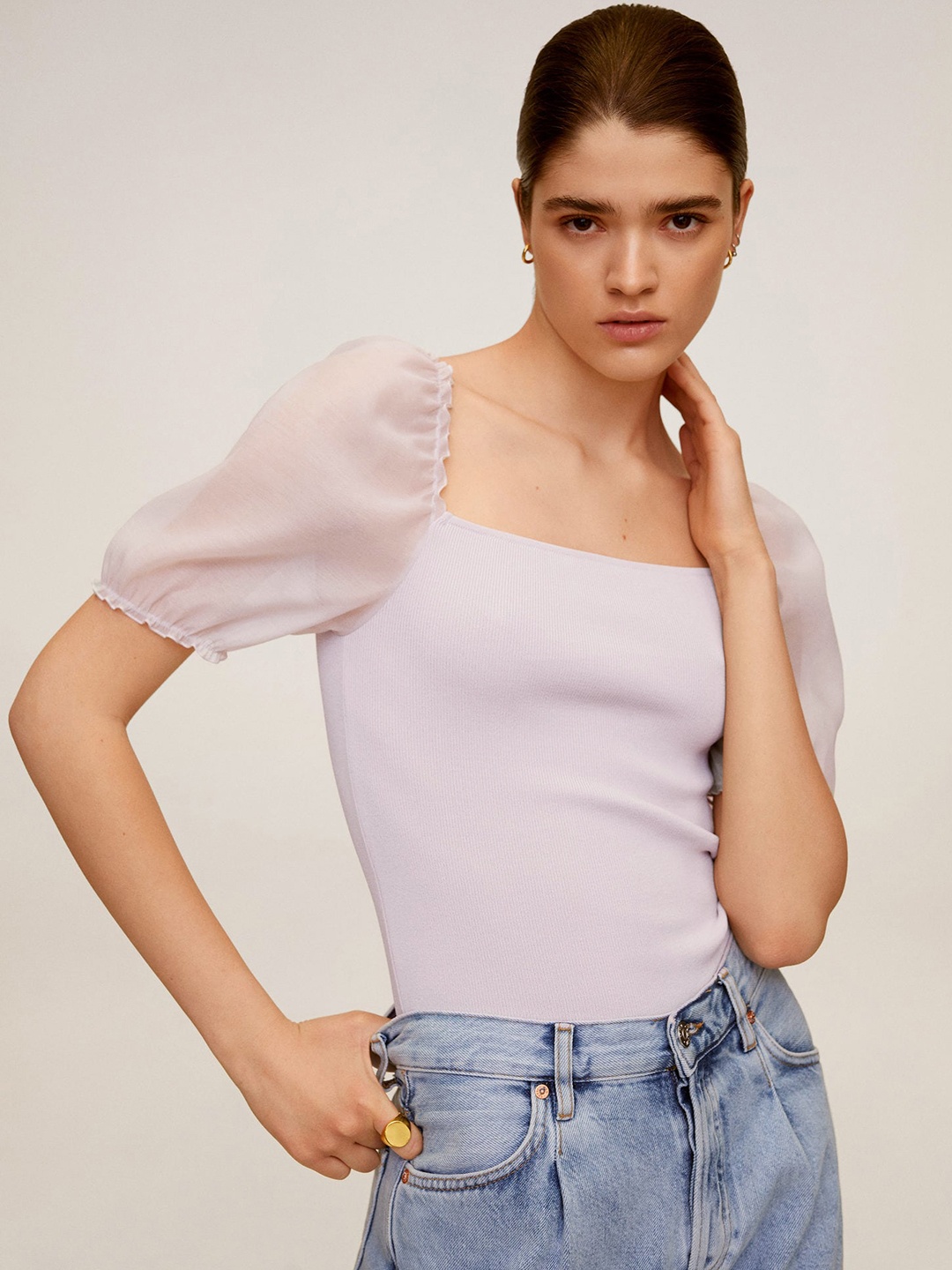 

MANGO Women Lavender Solid Top