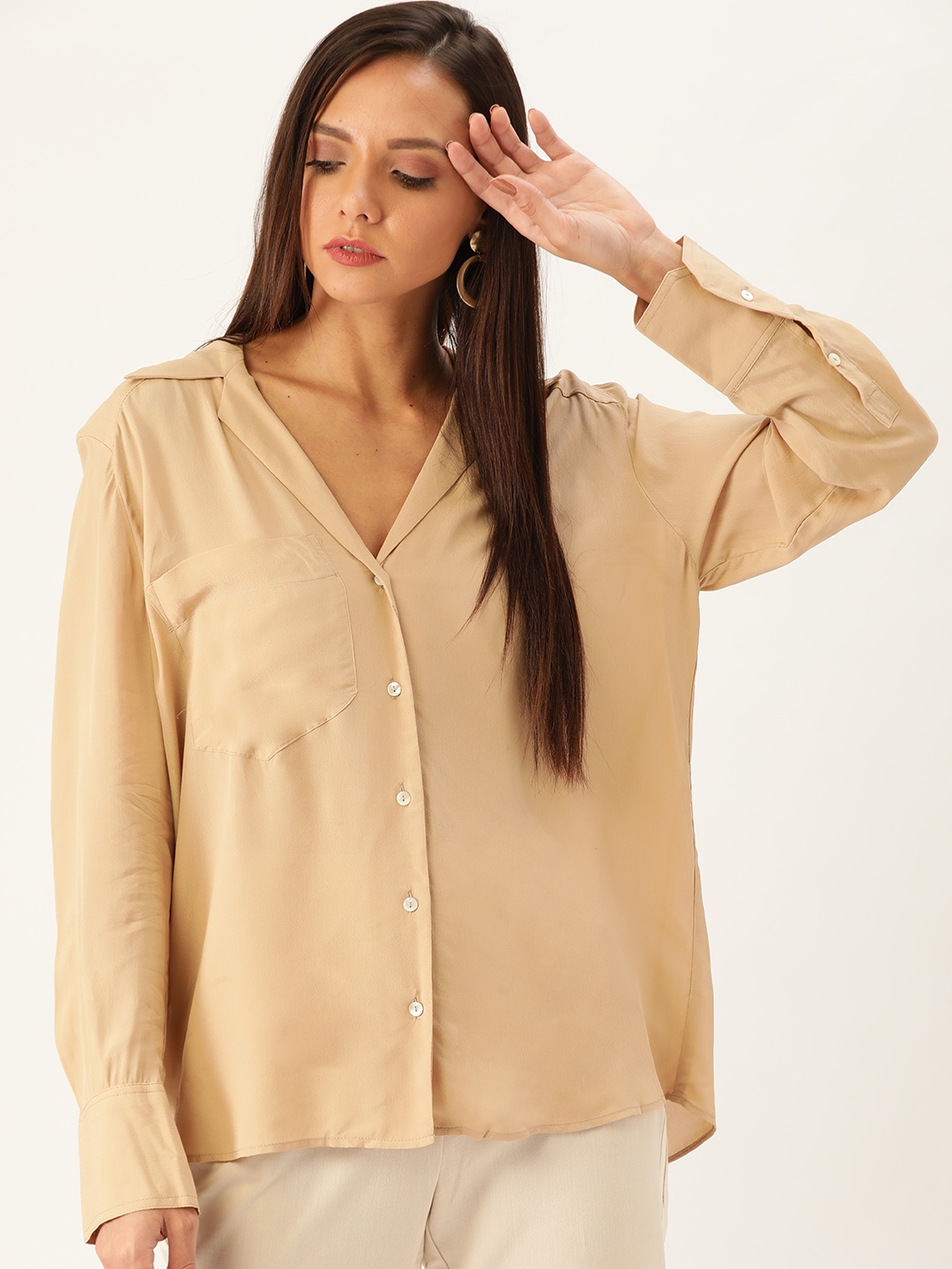 

MANGO Women Beige Regular Fit Solid Casual Shirt