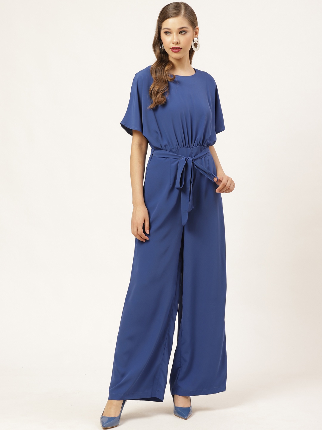 

20Dresses Women Blue Solid Batwing Sleeved Basic Jumpsuit