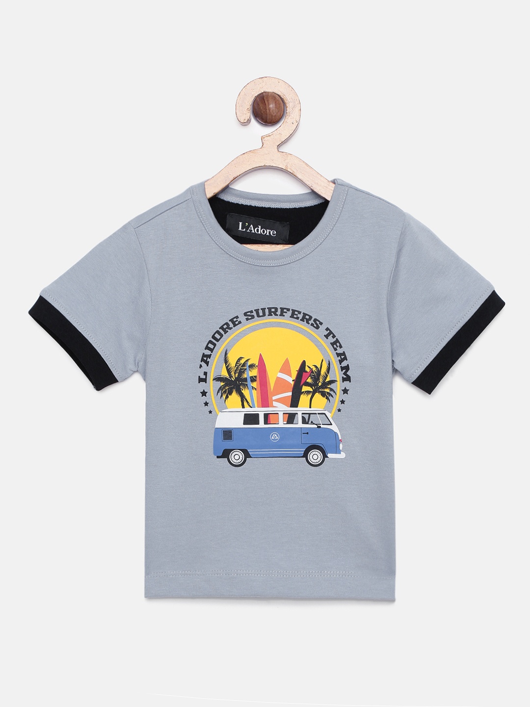 

LAdore Boys Grey Printed Round Neck Pure Cotton T-shirt