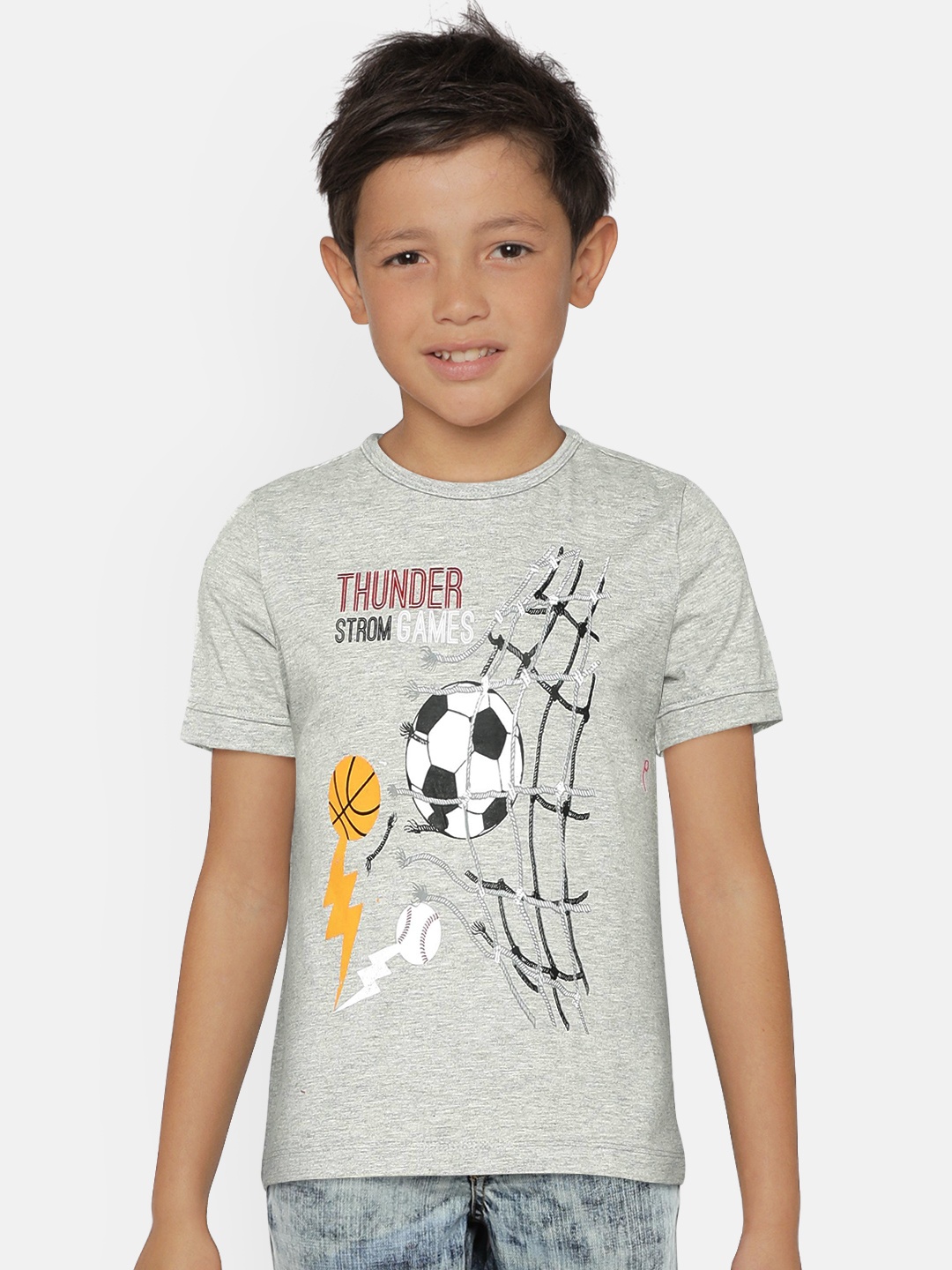 

LAdore Boys Grey Melange Printed Round Neck Pure Cotton T-shirt