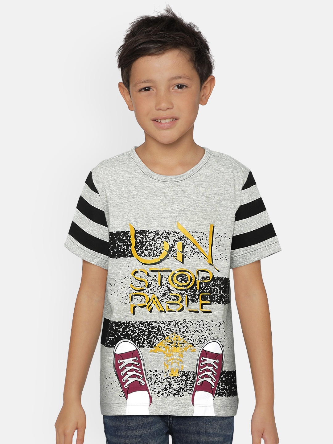 

LAdore Boys Grey Melange Printed Round Neck T-shirt