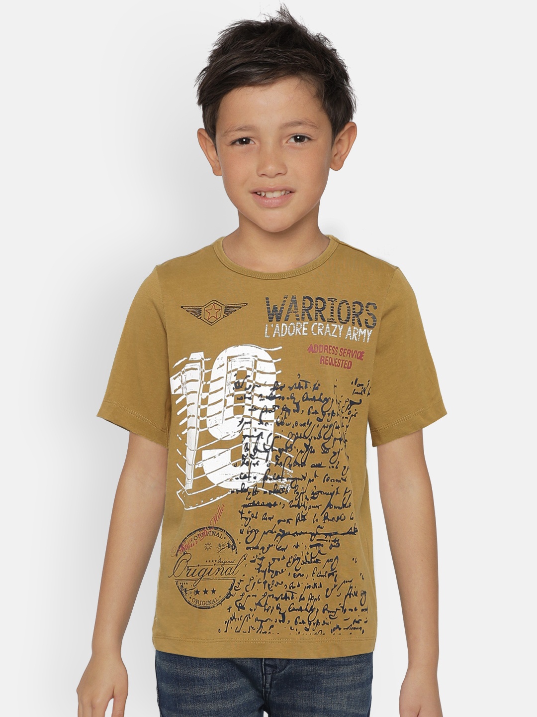 

LAdore Boys Mustard Printed Round Neck T-shirt