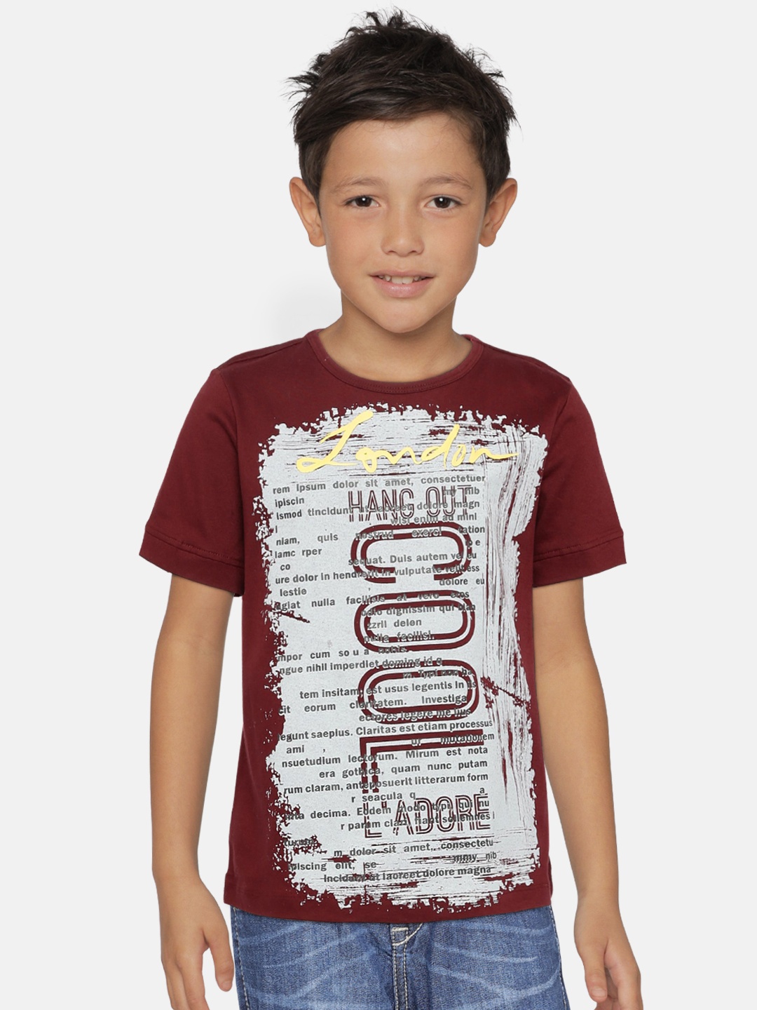 

LAdore Boys Maroon Printed Round Neck Pure Cotton T-shirt