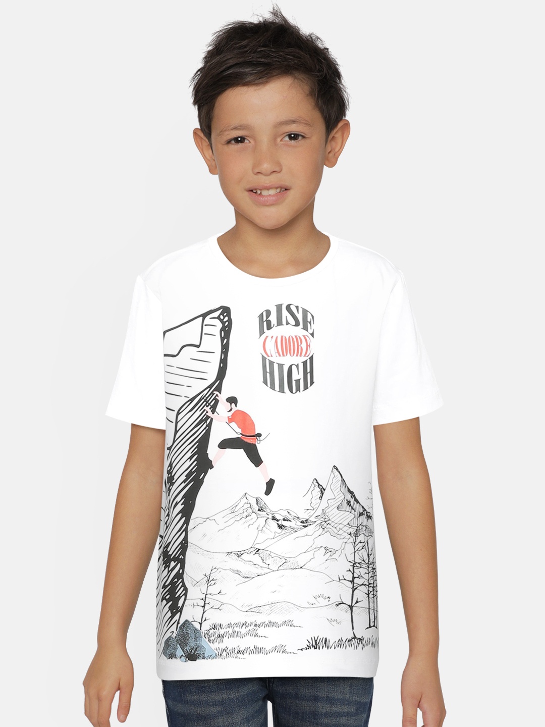 

LAdore Boys White Printed Round Neck T-shirt